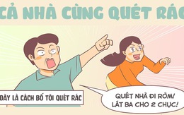 Cả nhà cùng chăm chỉ quét rác