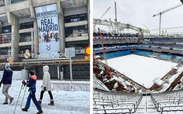 Thời tiết lạnh biến sân nhà Real Madrid thành băng tuyết