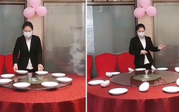 Nữ nhân viên nhà hàng trổ tài xếp chén dĩa siêu nhanh