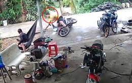 Thanh niên bốc đầu xe máy lao vào tiệm sửa xe