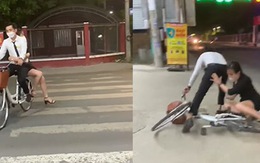 Cô gái ngã 'dập mông' khi ngồi xe đạp