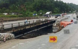 Đường tạm trên cao tốc Nội Bài - Lào Cai sạt lở nặng