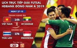 Lịch trực tiếp Giải futsal Đông Nam Á 2019: Việt Nam và Myanmar tranh vé dự giải châu Á