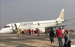 Cận cảnh máy bay Myanmar tiếp đất bằng bụng