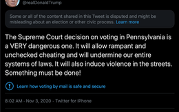 Twitter dán cảnh báo bài đăng của ông Trump ngay sát ngày bầu cử