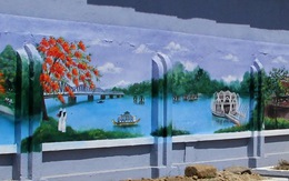 Ngắm sông Hương trên bích họa ở làng ngoại ô Huế