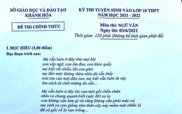 Đề văn lớp 10 ở Khánh Hòa: 'Tìm cách từ chối những ân cần của cha mẹ?'