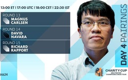 Hòa ‘vua cờ’ Magnus Carlsen, Lê Quang Liêm đứng đầu vòng bảng Charity Cup
