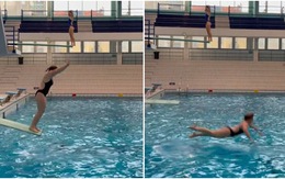 Nữ vận động viên nhảy cầu tiếp nước bằng bụng