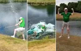 Cú đánh đưa golfer vào lòng… hồ