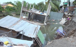 Sạt lở làm 1 căn nhà sụp xuống sông, 10 hộ dân bị cô lập