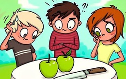 Câu đố toán học: Cắt 2 quả táo thành 3 phần bằng nhau