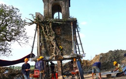 Thần đèn Nguyễn Văn Cư hoàn tất nâng cổng đền cổ nặng 100 tấn lên cao 1,2m