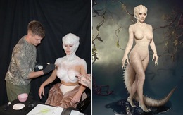 Kim Kardashian hóa trang cá sấu bạch tạng trong đêm Halloween