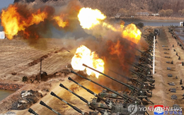 Ông Kim Jong Un chỉ đạo tập trận pháo binh của Triều Tiên