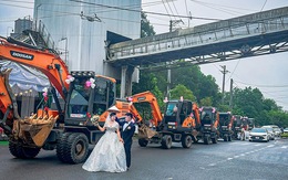 Độc lạ Thái Nguyên: Chú rể dẫn cả dàn máy xúc đi đón dâu