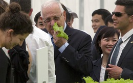 Thăm dự án nông nghiệp, tổng thống Israel hái rau ăn thử tại chỗ