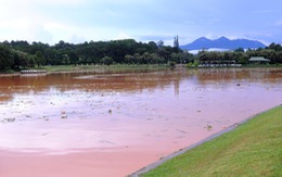 Hồ Xuân Hương đổi màu đỏ quạch sau mưa lớn