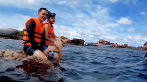 Video: Ca sĩ Quang Vinh, Phạm Quỳnh Anh bị chỉ trích vì ngồi lên san hô