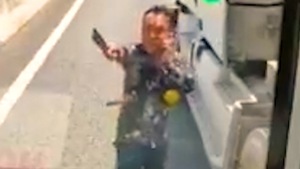 Video: Thanh niên cầm dao chém kính xe khách trên cao tốc Trung Lương - TP.HCM
