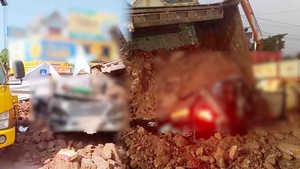 Video: Xe ben chở đất lật, đè chết 1 người trong ô tô con