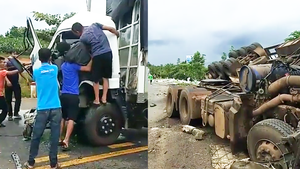 Video: Hiện trường vụ tai nạn liên hoàn khiến tài xế và phụ xe tải mắc kẹt trong cabin