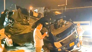 Hai xe tải tông nhau trên cầu Rạch Miễu, một tài xế tử vong
