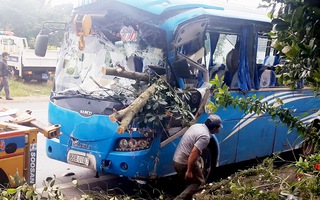 Xe khách tông xe máy rồi tông vào gốc cây, một người chết, nhiều người bị thương