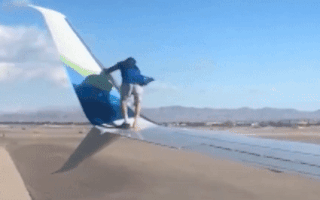 Video: Người đàn ông cởi bỏ giày, tất, leo lên cánh máy bay