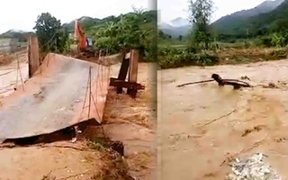Video: Cầu sắt bị nước lũ cuốn trôi, 750 người dân ở vùng cao Thanh Hóa bị cô lập