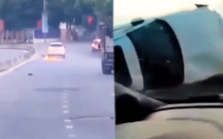 Video: Tài xế húc chốt kiểm dịch, kéo lê xe máy tóe lửa trên đường phố