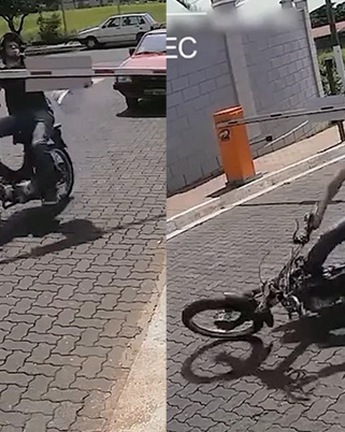 Thanh niên chạy xe máy vướng thanh chắn té sấp mặt