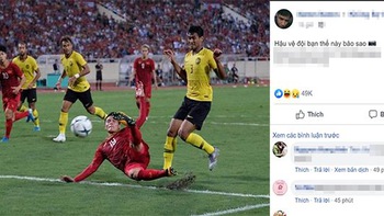 Ảnh chế khoảnh khắc hài hước hậu vệ Malaysia khi Quang Hải ghi bàn