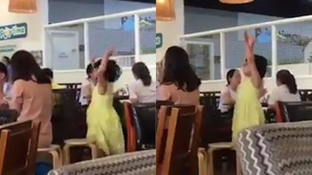 Bé gái nhảy cực sung trong quán ăn