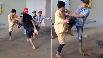 5 thanh niên chơi trò chọi gà bị té lăn quay