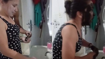 Vợ bị chồng chơi khăm khi rửa mặt