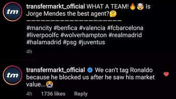 Phải chăng Transfermarkt làm 'Chị 7 Ronaldo' giận, "Chị 7" block?