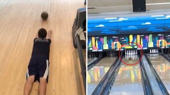 Chàng trai ném bowling chính xác kinh ngạc trong tư thế bơi ếch