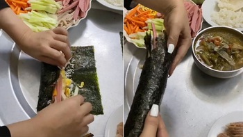 Chồng tá hỏa với cách vợ cuốn kimbap