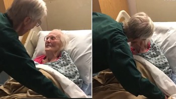 Cảm động khoảnh khắc cặp vợ chồng 90 tuổi vẫn ngọt ngào khi gặp lại nhau sau nhiều năm xa cách