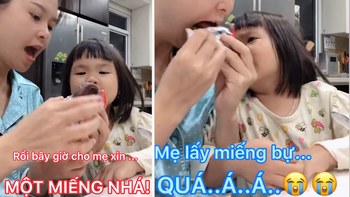 Con gái khóc toáng, bắt đền mẹ vì cắn một miếng hết cả cái bánh