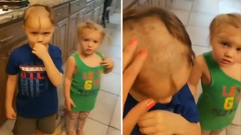 Mẹ hốt hoảng vì hai anh em nghịch ngợm lấy tông đơ cạo tóc nhau