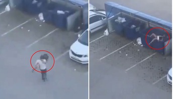 Chàng trai ném bạn gái vào thùng rác khi cãi nhau