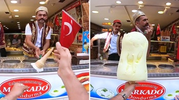 Pha 'biến hóa khôn lường' của nhân viên bán kem Thổ Nhĩ Kỳ
