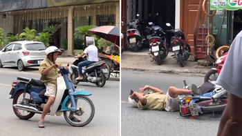 Người đàn ông say rượu 'giơ tay đầu hàng' khi ngã xe máy