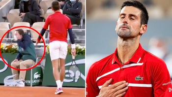 Djokovic vào tứ kết Pháp mở rộng sau pha trả giao bóng 'hú hồn'