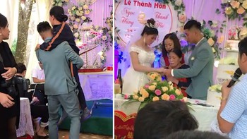 Chú rể bật khóc như đứa trẻ khi bế mẹ liệt lên trao quà cưới