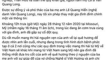 Nguyên nhân ca sĩ Vân Quang Long qua đời và thông tin tang lễ