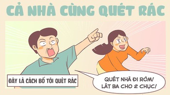 Cả nhà cùng chăm chỉ quét rác