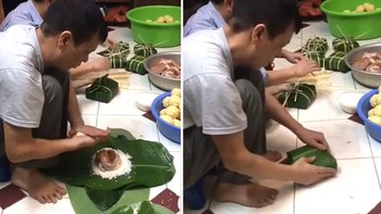 Cao thủ gói bánh chưng siêu nhanh và đẹp